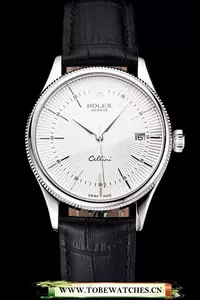 Rolex Cellini Date White Dial Stainless Steel Case Black Leather Strap En121600