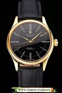 Rolex Cellini Black Dial Roman Numerals Gold Case Black Leather Strap En121607
