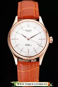 Rolex Cellini White Dial Rose Gold Case Brown Leather Strap En121612