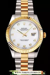 Rolex Datejust White Dial Diamond Hour Marks Gold Bezel Stainless Steel Case Two Tone Bracelet En122509