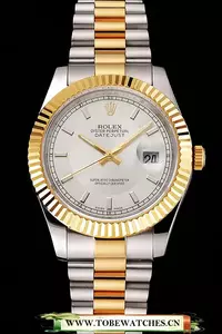 Rolex Datejust White Dial Gold Bezel Stainless Steel Case Two Tone Gold Bracelet En122511