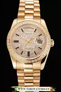 Rolex Day Date Diamond Pave Dial And Bezel Gold Case And Bracelet En123401