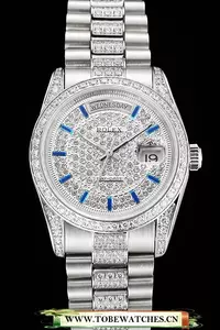 Rolex Day Date Diamond Pave Dial And Bezel And Stainless Steel Bracelet En123403