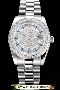 Rolex Day Date Diamond Pave Dial And Bezel Stainless Steel Case And Bracelet En123404