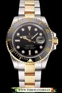 Rolex Submariner Black Dial And Bezel Two Tone Steel Gold Bracelet En121628