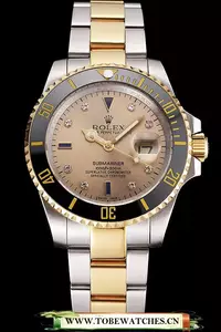 Rolex Submariner Gold Dial Diamond Markings Black Bezel Two Tone Steel Gold Bracelet En121631