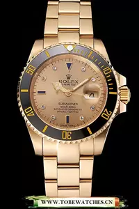 Rolex Submariner Gold Dial With Diamond Markings Black Bezel Yellow Gold Case And Bracelet En122154