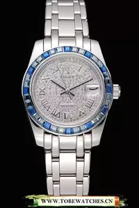 Rolex Datejust Diamond Dial Blue Jewels Bezel Stainless Steel Case And Bracelet En120977