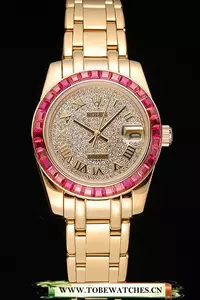 Rolex Datejust Diamond Dial Pink Jewels Bezel Gold Case And Bracelet En120978
