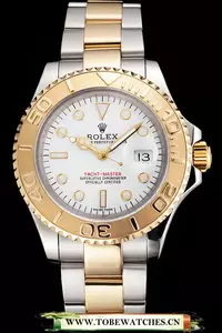 Rolex Yacht Master White Dial Gold Bezel Stainless Steel Case Two Tone Bracelet En123003