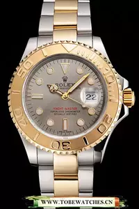 Rolex Yacht Master Gray Dial Gold Bezel Stainless Steel Case Two Tone Dial En123006