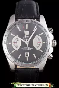 Tag Heuer Carrera Tachymeter Bezel Black Dial Black Leather Strap En58251