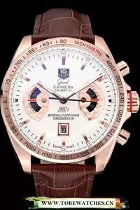 Tag Heuer Carrera Rose Gold Case White Dial Brown Leather Strap En58753