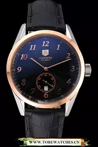 Tag Heuer Carerra Calibre 6 Black Dial Rose Gold Black Leather Band En60061