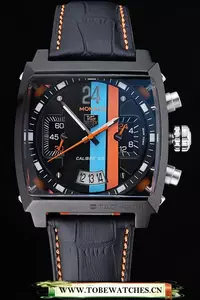 Tag Heuer Monaco Calibre 36 Blue And Orange Stripes Dial Black Leather Strap En60198