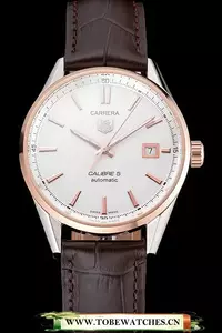 Tag Heuer Carrera Calibre 5 White Dial Rose Gold Case Brown Leather Strap En121632