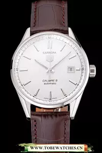 Tag Heuer Carrera Calibre 5 Silver Dial Stainless Steel Case Brown Leather Strap En121635