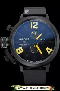 U Boat Classico Yellow On Black Dial Black Steel Case Rubber Bracelet En60640