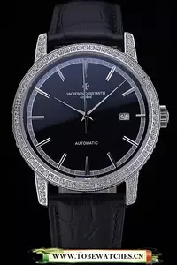 Vacheron Constantin Patrimony Traditionnelle Diamonds Case Black Leather Bracelet En60446