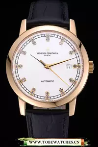 Vacheron Constantin Patrimony Traditionnelle Gold Case Diamond Numerals Black Leather En60448