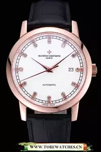 Vacheron Constantin Patrimony Traditionnelle Rose Gold Case Diamond Numerals Black Leathe En60449