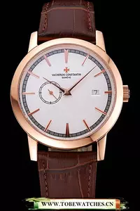 Vacheron Constantin Patrimony Contemporaine Rose Gold Case White Dial Brown Leather Brace En60606