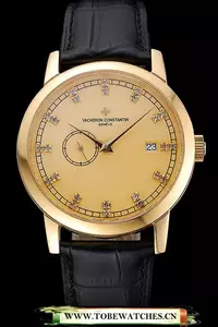 Vacheron Constantin Patrimony Contemporaine Gold Case Gold Diamond Dial Black Leather En60607