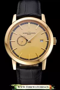 Vacheron Constantin Patrimony Contemporaine Gold Case Gold Dial Black Leather Bracelet En60608