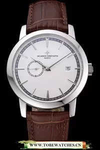 Vacheron Constantin Patrimony Contemporaine Stainless Steel Case White Dial Brown Leather En60609