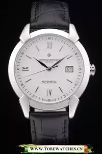 Vacheron Constantin Traditionnelle White Dial Stainless Steel Case Black Leather Bracelet En105412