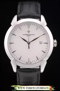 Vacheron Constantin Traditionnelle White Dial Stainless Steel Case Black Leather Bracelet En105432