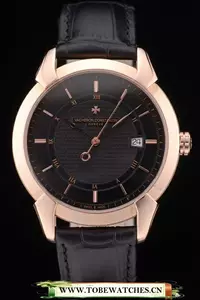 Vacheron Constantin Traditionnelle Black Dial Rose Gold Case Black Leather Bracelet En105492