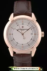 Vacheron Constantin Traditionnelle White Dial Rose Gold Case Brown Leather Bracelet En105522
