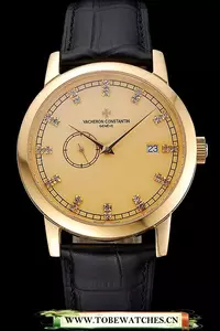 Vacheron Constantin Patrimony Contemporaine Gold Case Gold Diamond Dial Black Leather Bracelet En120082