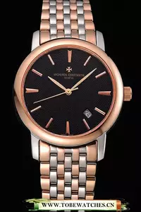 Vacheron Constantin Patrimony Black Dial Rose Gold Case Two Tone Bracelet En120865