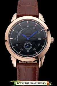 Vacheron Constantin Traditionnelle Black Ship Dial Rose Gold Case Brown Leather Strap En121429