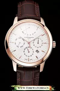 Vacheron Constantin Traditionnelle Power Reserve White Dial Rose Gold Case Brown Leather Strap En122011