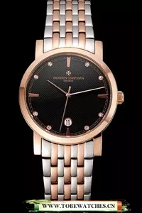 Vacheron Constantin Fine Black Dial Rose Gold Case Two Tone Bracelet En122785