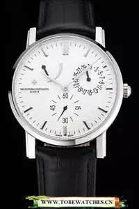 Vacheron Constantin Patrimony Quantieme Reserve De Marche Cream Dial Stainless Steel Case Black Leather Strap En123405