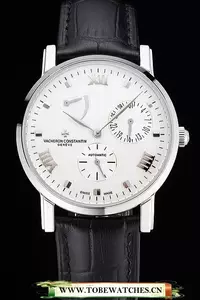 Vacheron Constantin Patrimony Quantieme Reserve De Marche White Dial Stainless Steel Case Black Leather Strap En123406