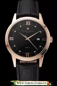 Vacheron Constantin Patrimony Chronometre Royal Black Dial Rose Gold Case Black Leather Strap En123409