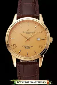 Vacheron Constantin Patrimony Chronometre Royal Gold Dial Gold Case Brown Leather Strap En123410