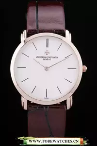 Vacheron Constantin Patrimony White Dial Rose Gold Case Rich Maroon Leather Bracelet En16561