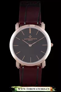 Vacheron Constantin Patrimony Black Dial Rose Gold Case Rich Maroon Leather Bracelet En16601