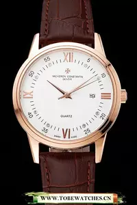 Vacheron Constantin Patrimony Chronometre Royal White Dial Rose Gold Case Brown Leather Strap En123408