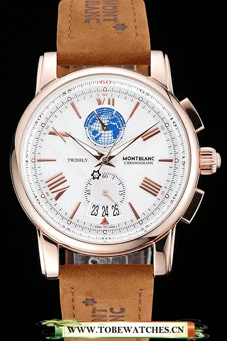 Montblanc Twinfly Chronograph White Dial Brown Suede Leather Bracelet En125123