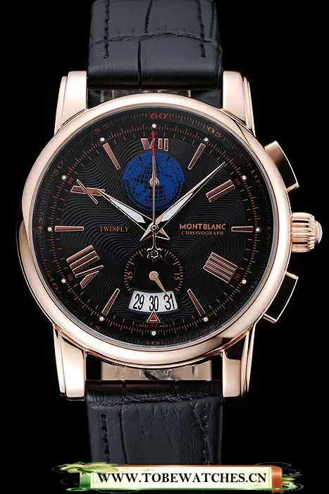 Montblanc Twinfly Chronograph Black Dial Black Leather Bracelet En125125