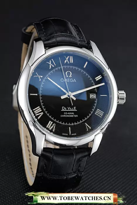 Omega DeVille Black Dial Stainless Steel Case Black Leather Strap En120972
