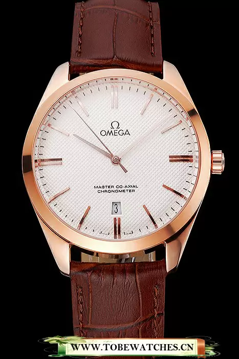 Omega Tresor Master Co Axial White Dial Rose Gold Case Brown Leather Strap En121399