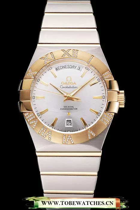 Omega Constellation White Dial Stainless Steel Case Gold Bezel Two Tone Bracelet En121981